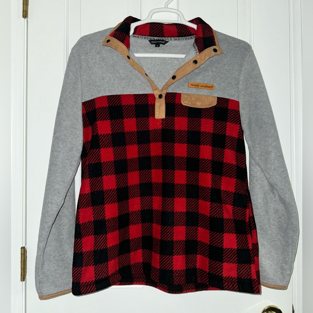 Simple Southern Classic Plaid Fleece Long Sleeve Crew Sweatshirt